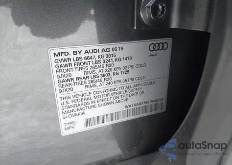 2019 Audi Q7 55 Premium/55 Se Premium from USA, damaged, VIN WA1AAAF78KD046743